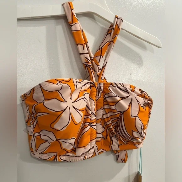 Kona Sol Orange Tropical Print Swim Top, size medium, new! - Picture 3 of 8